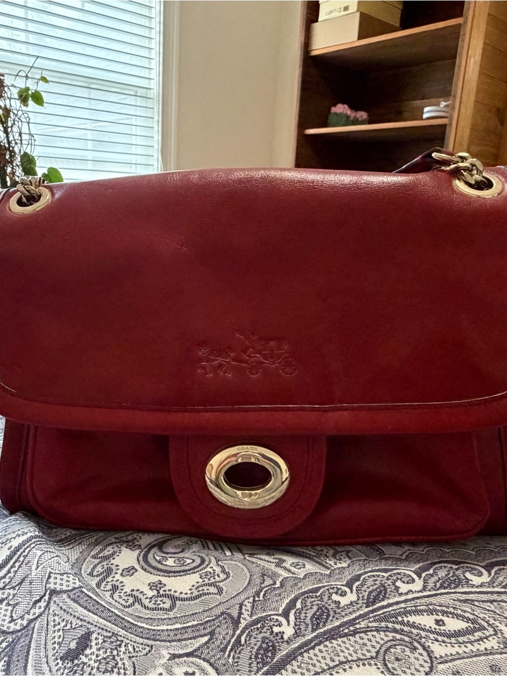 Coach Scarlett Red Leather Shoulder Ranger Bag with Gold Hardware